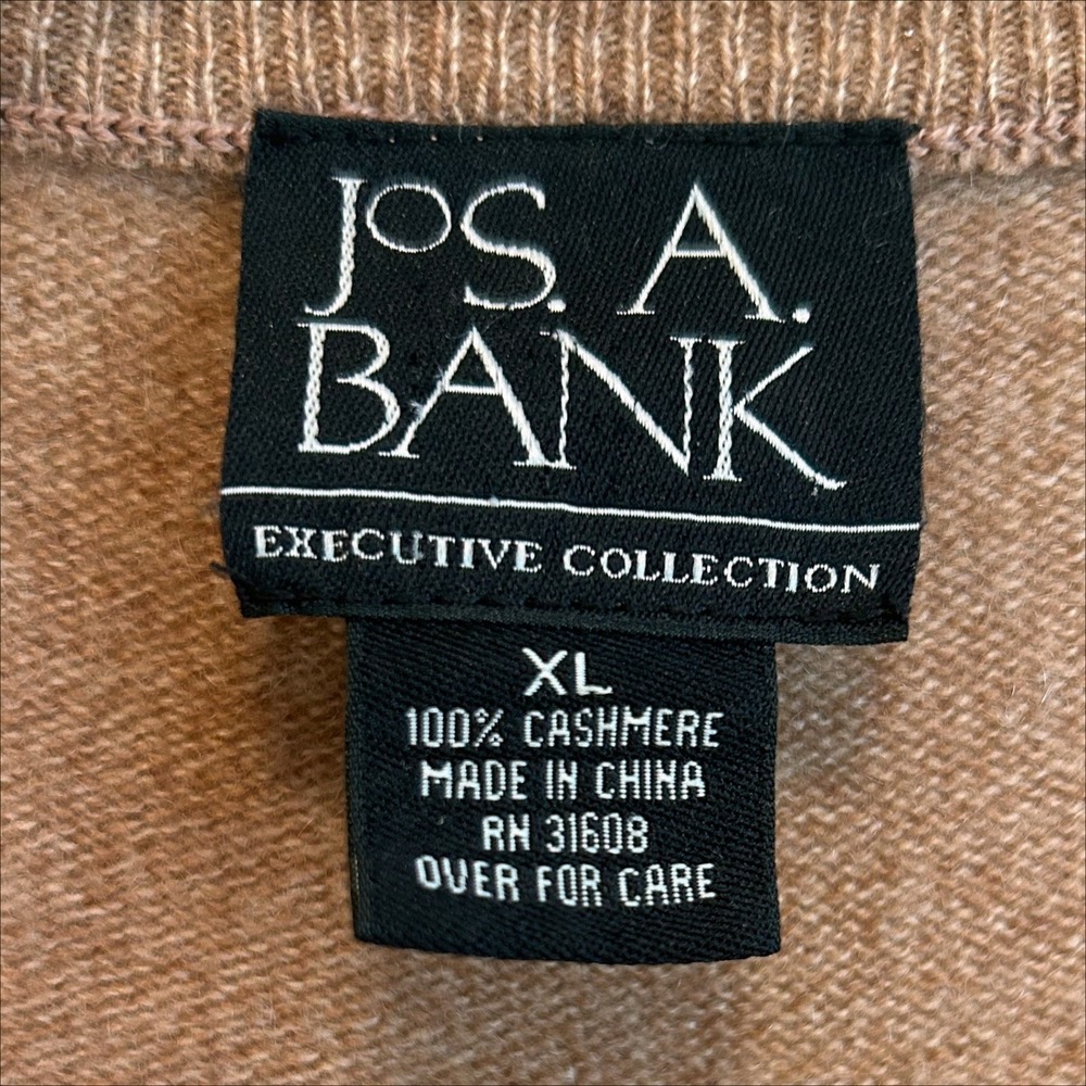 Jos A Bank Cashmere Sweater V-Neck XL Tan Brown Executive Old Money Quiet Luxury - Picture 4 of 5